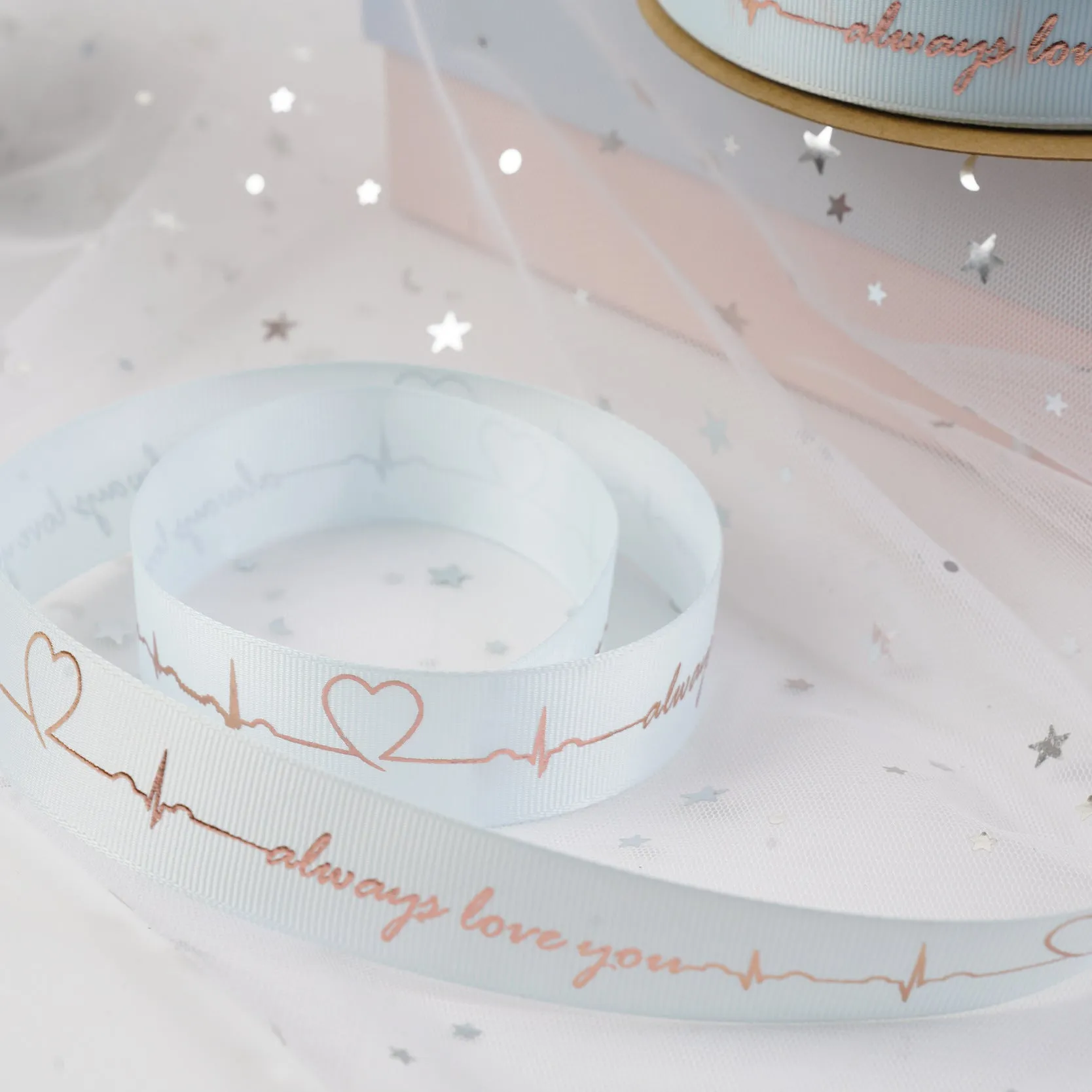 2 Rolls Christmas Packing Materials 14 Colors 2.5cm*45M Thread Ribbon Heartbeat ECG Flowers Gift Ribbon