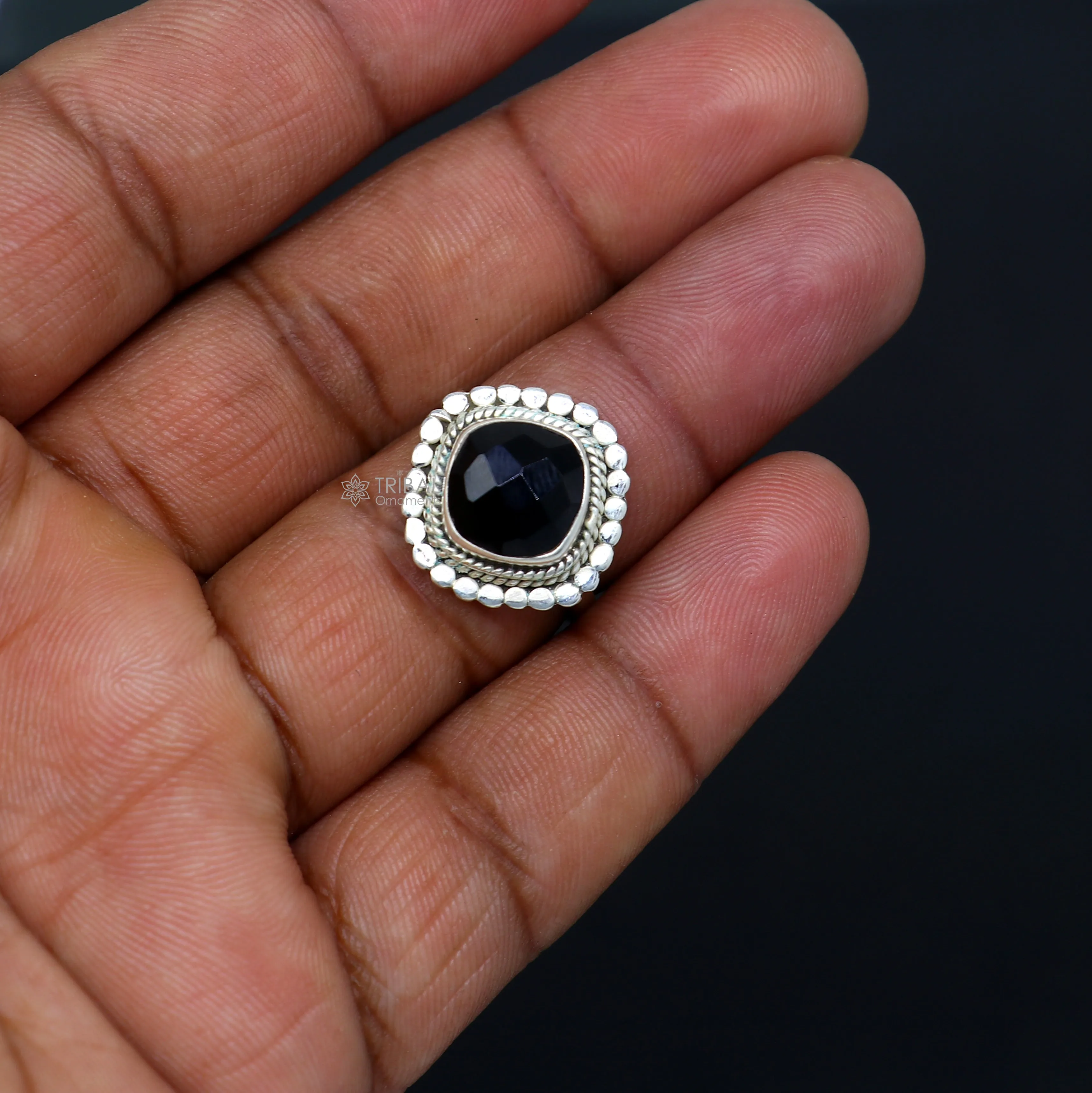 925 sterling silver black stone ring Jewelry sr724