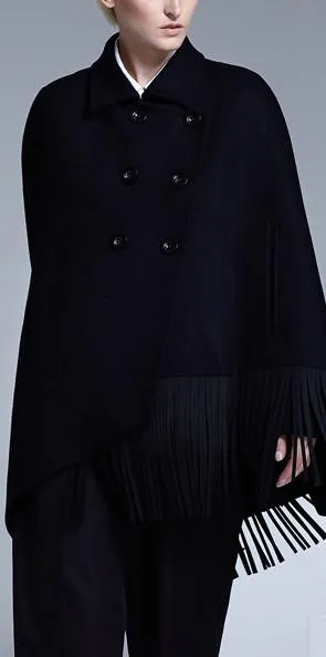 Black Fringed Double-Breasted Cape