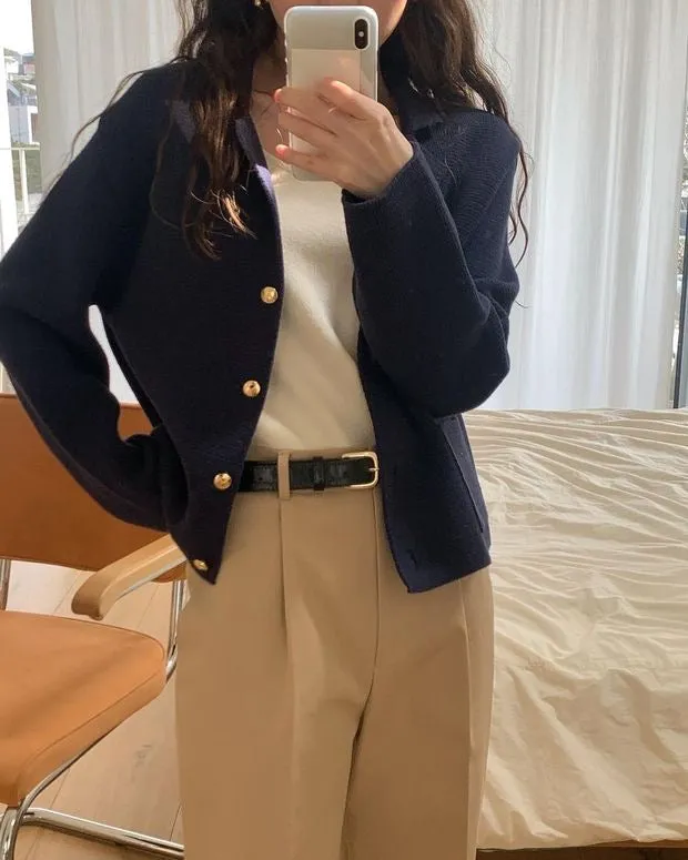 Blazer Style Cardigan with Gold Buttons