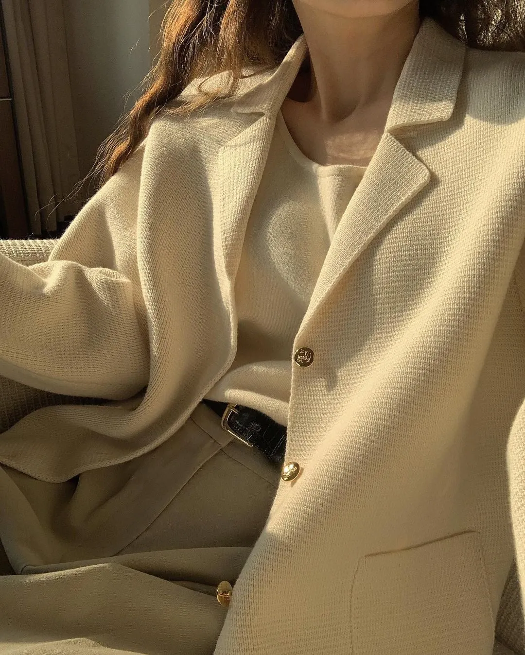 Blazer Style Cardigan with Gold Buttons