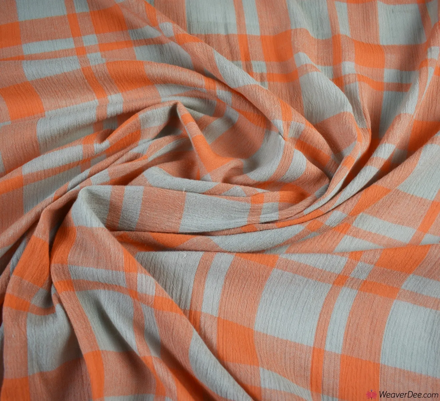 Crinkle Check Viscose Fabric - Orange