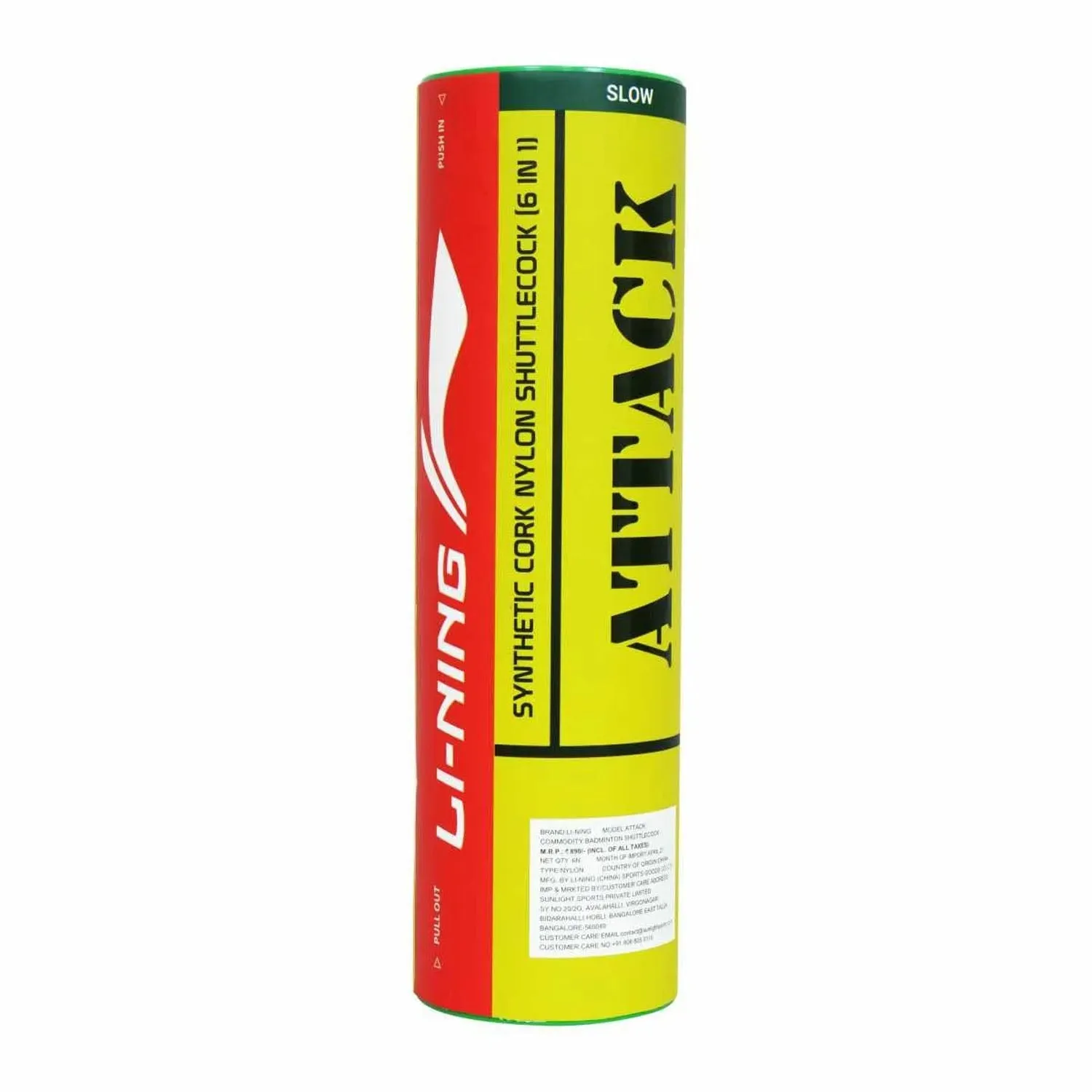 Li-Ning Attack Nylon Shuttlecock Slow Speed, Yellow