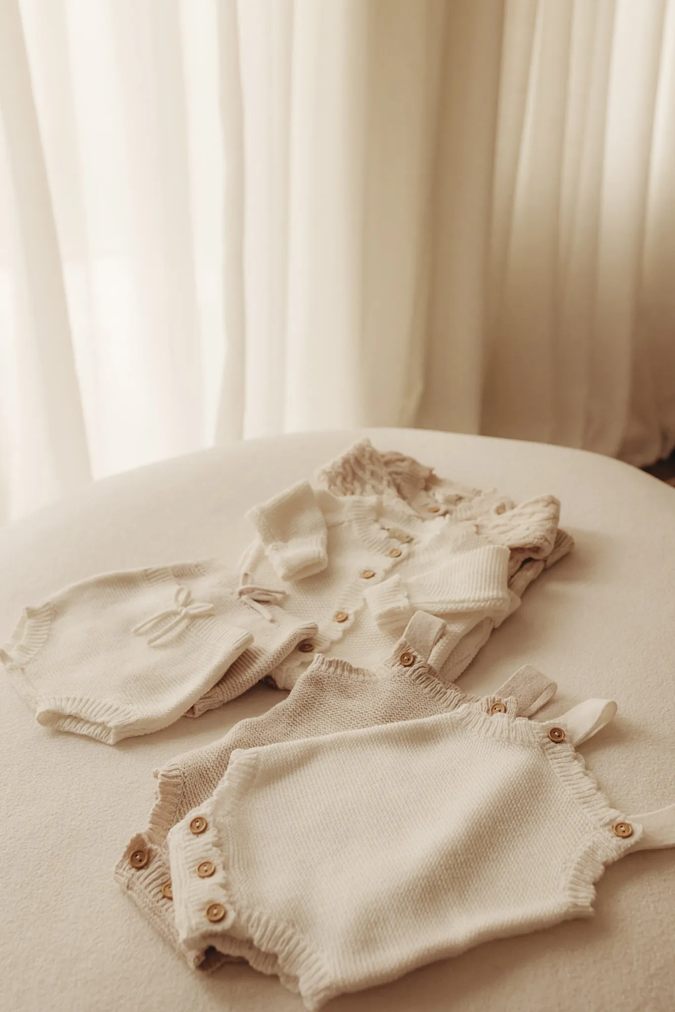Organic Cotton Newborn Scallop Knit Romper - Milk