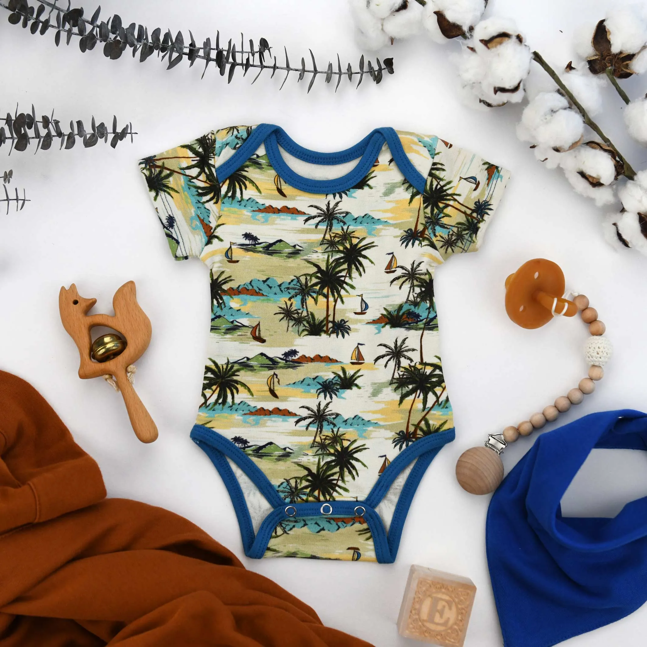 Organic Cotton Short Sleeve Baby Bodysuit, Bali