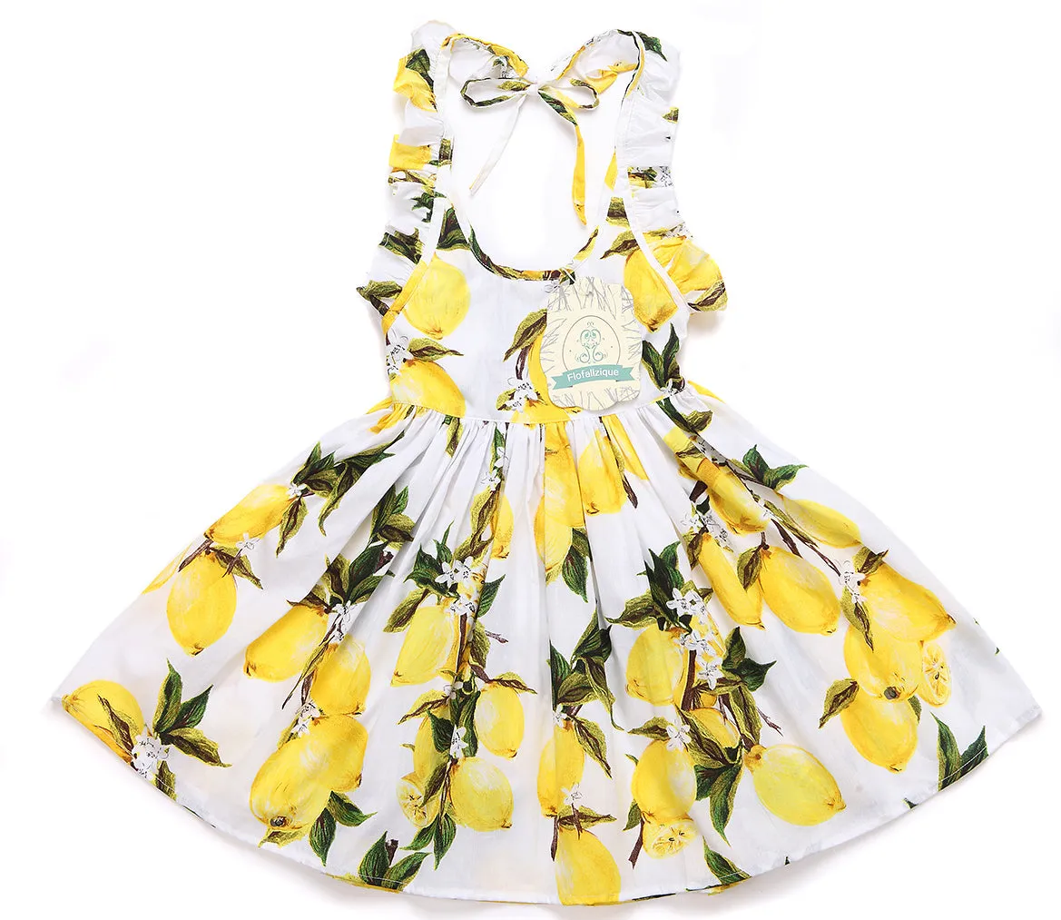 Summer ruffle yellow little girls dress toddler lemon dress for 1- 8 years old
