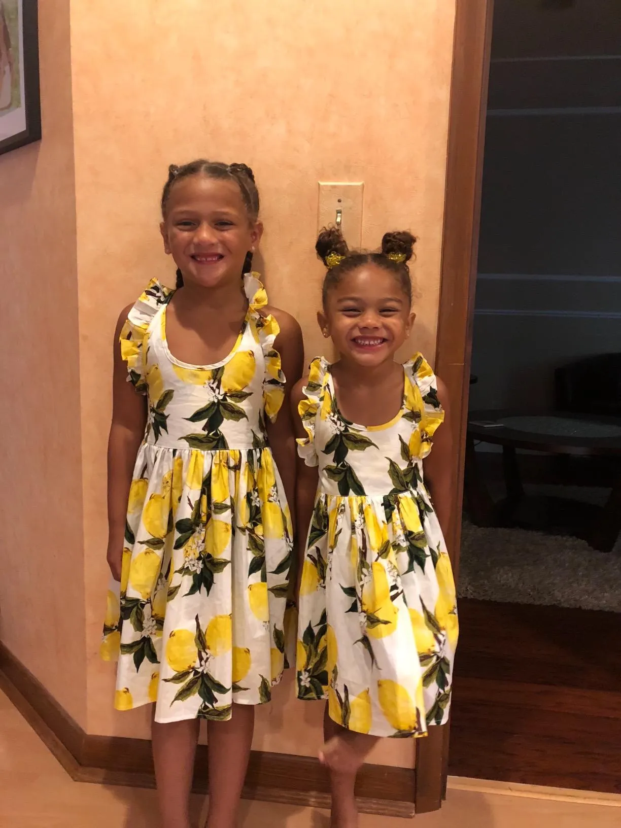 Summer ruffle yellow little girls dress toddler lemon dress for 1- 8 years old