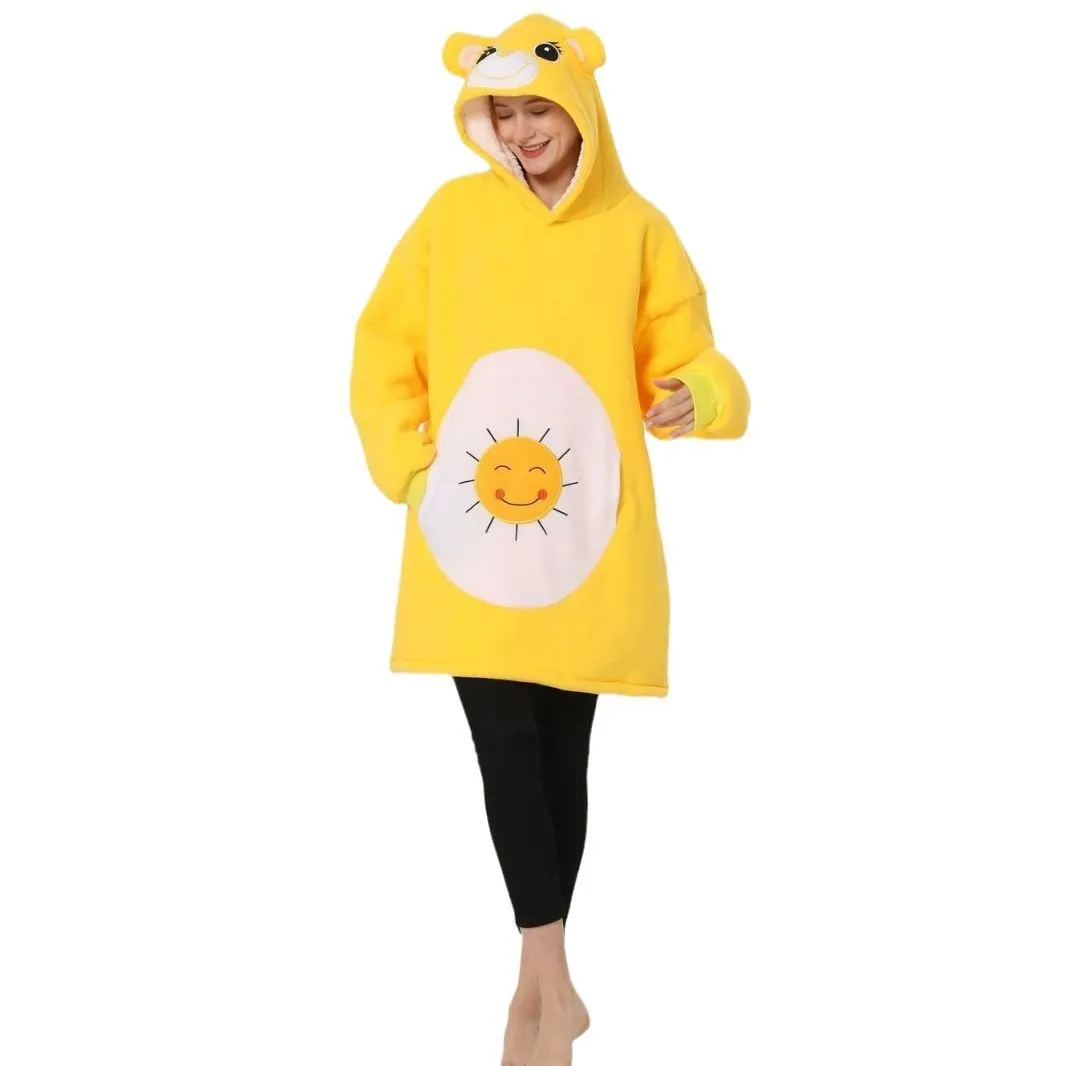 Sunshine Bear Animal Hoodie Wearable Costume Cartoon Keep Warm Lazy TV Blanket