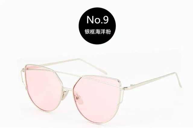 The Best Value Sunglasses For You:2021 Fashion Cat Eye Sunglasses Women Brand Designer Metal Reflective Mirror Sun Glasses For Women Twin-Beams oculos Gafas