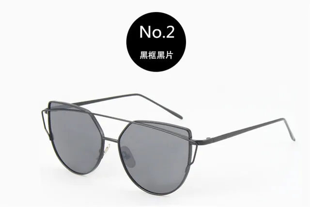 The Best Value Sunglasses For You:2021 Fashion Cat Eye Sunglasses Women Brand Designer Metal Reflective Mirror Sun Glasses For Women Twin-Beams oculos Gafas