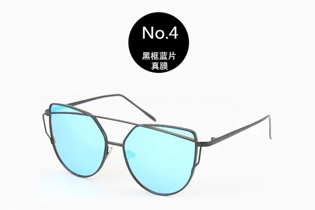 The Best Value Sunglasses For You:2021 Fashion Cat Eye Sunglasses Women Brand Designer Metal Reflective Mirror Sun Glasses For Women Twin-Beams oculos Gafas