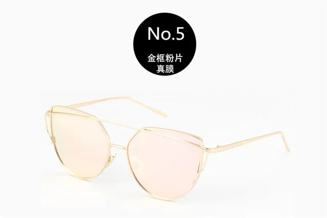 The Best Value Sunglasses For You:2021 Fashion Cat Eye Sunglasses Women Brand Designer Metal Reflective Mirror Sun Glasses For Women Twin-Beams oculos Gafas