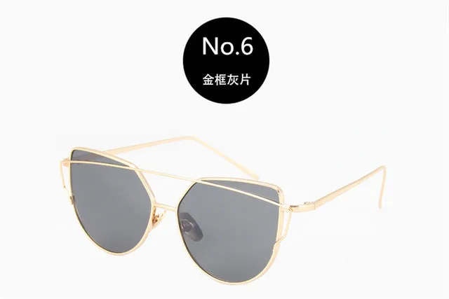 The Best Value Sunglasses For You:2021 Fashion Cat Eye Sunglasses Women Brand Designer Metal Reflective Mirror Sun Glasses For Women Twin-Beams oculos Gafas