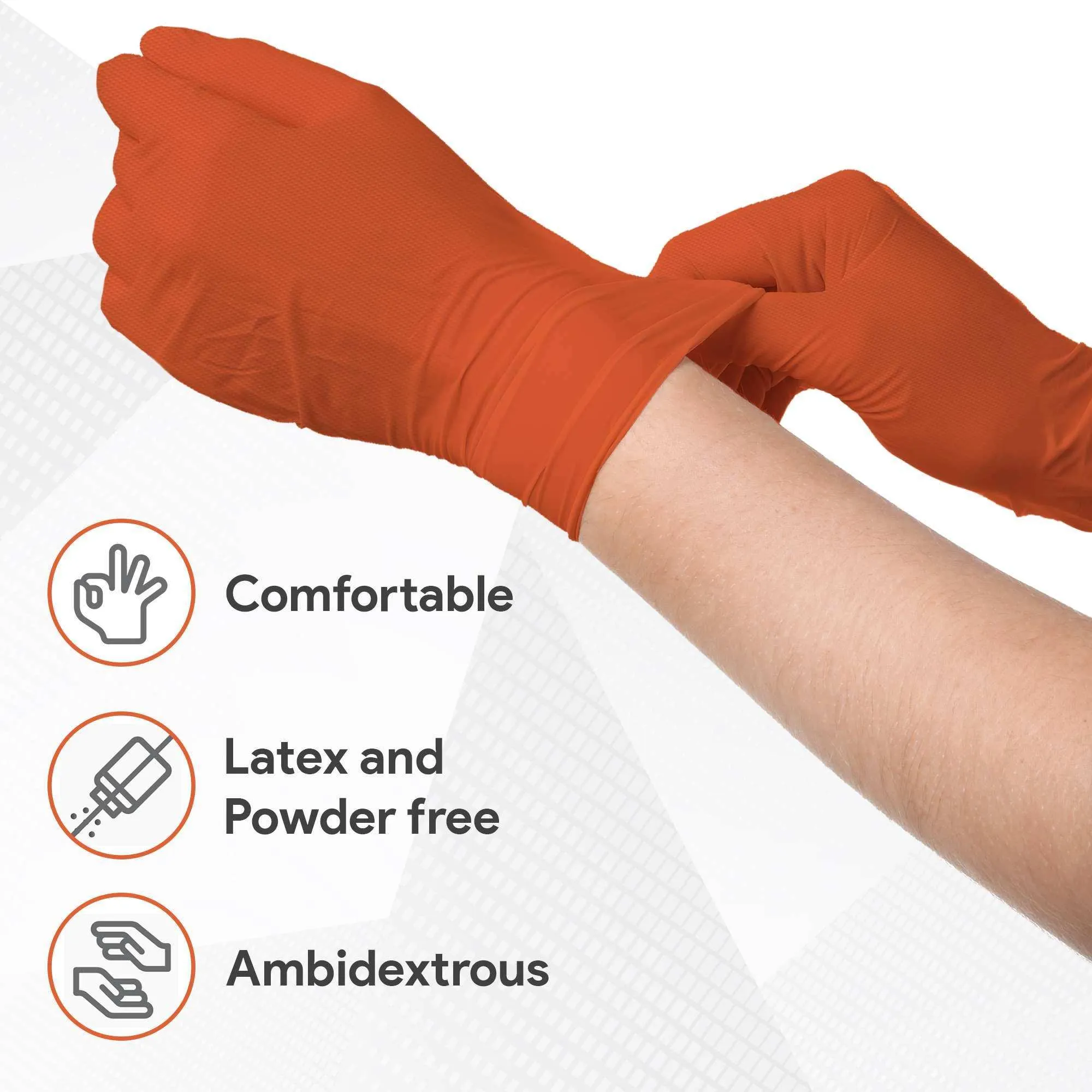 WeCare Diamond Textured 8 Mil Nitrile Gloves - Orange